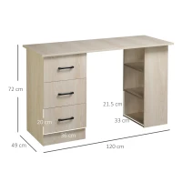 HOMCOM Scrivania PC Moderna per Camera con 3 Cassetti e 3 Scaffali in Legno per Casa e Ufficio 120x49x72cm(m-3)