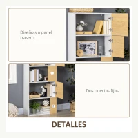 HOMCOM Estantería con 5 Estantes con Puertas Asimétricas Librería para Salón Dormitorio 63x22x166 cm Blanco y Natural(m-7)