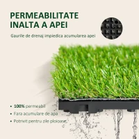 Outsunny, gazon sintetic de gradina, 10 buc, 30x30 cm, verde(m-5)