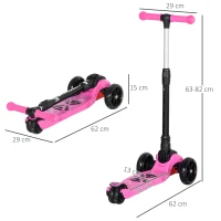 HOMCOM Trottinette enfant pliable - 3 roues lumineuses LED - hauteur guidon réglable - frein à friction arrière - métal PP pour enfants de 3 à 8 ans rose(m-3)