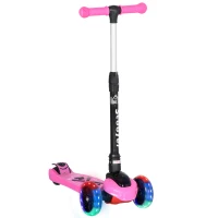 HOMCOM Trottinette enfant pliable - 3 roues lumineuses LED - hauteur guidon réglable - frein à friction arrière - métal PP pour enfants de 3 à 8 ans rose(m-1)