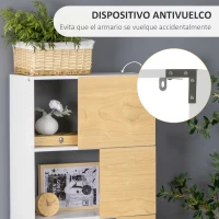 HOMCOM Estantería con 5 Estantes con Puertas Asimétricas Librería para Salón Dormitorio 63x22x166 cm Blanco y Natural(m-6)