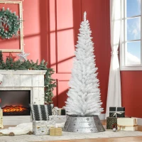 HOMCOM Albero di Natale Slim Artificiale 180 cm con Rami Realistici, Albero di Natale Alto e Stretto con Base Pieghevole, Bianco(m-2)