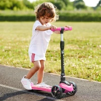 HOMCOM Trottinette enfant pliable - 3 roues lumineuses LED - hauteur guidon réglable - frein à friction arrière - métal PP pour enfants de 3 à 8 ans rose(m-2)