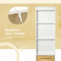 kleankin Coluna Casa de Banho Móvel Auxiliar Casa de Banho com Porta de Bambu e 3 Prateleiras 35x27x171cm Branco e Madeira(m-6)