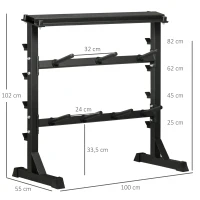 HOMCOM Suporte para Halteres Suporte de Armazenamento de Pesos e Discos Fitness G Carga Máxima 150kg 100x55x102cm Preto(m-3)