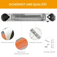 Outsunny Terrasverwarmer, 4 Warmtestanden, met Afstandsbediening, Water- & Stofbestendig, Staal + Aluminium, 88 x 13 x 9 cm(m-4)