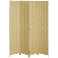 HOMCOM Biombo Separador de Ambientes de 4 Painéis 159,5x169,5cm Divisor de Ambientes Dobrável de Corda de Papel Marrom(m-9)