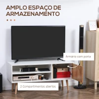 HOMCOM Móvel de TV com 2 Prateleiras de Armazenamento e Armário para Televisores até 55 Polegadas 110x40x50cm Branco e Madeira(m-4)