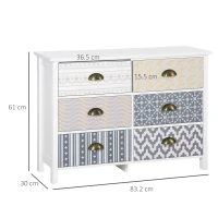 HOMCOM Chest of Drawers, 6 Drawer Dresser w/ Antique Metal Handles and Multi-Coloured Patterns, Storage Drawer Unit for Bedroom(m-3)