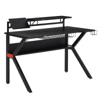 HOMCOM Black Gaming Desk, Metal Frame w/Cup Holder Headphone Hook & Cable Basket(m-1)