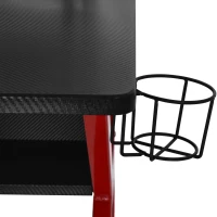 HOMCOM 136 x 66cm Gaming Desk with K Shape Legs, Computer Table with Monitor Stand, Cup Holder, Headphone Hook and Wire Basket, Red(m-7)