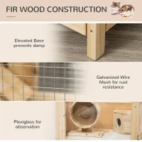 PawHut Wooden Hamster Cage, Mice Rodent Small Animals Kit Hutch, 2 Tiers Exercise Play House, with Sliding Tray, Ladder, Seesaw, Running Wheel, Openable Roofs, 78 x 41.5 x 60 cm, Natural(m-7)