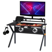 HOMCOM Black Gaming Desk, Metal Frame w/Cup Holder Headphone Hook & Cable Basket(m-10)