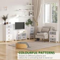 HOMCOM Chest of Drawers, 6 Drawer Dresser w/ Antique Metal Handles and Multi-Coloured Patterns, Storage Drawer Unit for Bedroom(m-4)