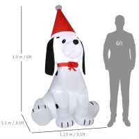 HOMCOM 6ft Inflatable Christmas Puppy Dog Wearing Santa Hat Lighted Outdoor Decoration Blow Up Decor for Holiday Indoor(m-3)