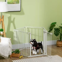 PawHut 5 Panels Pet Playpen Metal Fence w/ Walk Through Door - White(m-8)