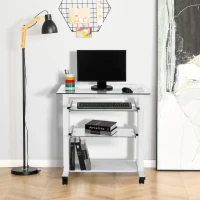 HOMCOM Workstation W/ Wheels-White, Transparent Glass(m-10)