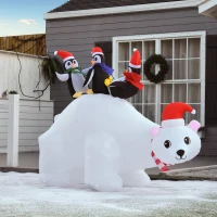 HOMCOM 5ft Outdoor Christmas Inflatable with LED Light, Lighted Blow up Polar Bear with Three Penguins, Giant Yard Party Decoration for Home Garden Lawn Party Prop(m-12)