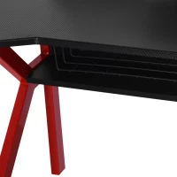 HOMCOM 136 x 66cm Gaming Desk with K Shape Legs, Computer Table with Monitor Stand, Cup Holder, Headphone Hook and Wire Basket, Red(m-9)