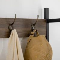 HOMCOM Móvel Cabide de Entrada com Sapateiro Banco 5 Ganchos Armário e Prateleira Aberta 84x40x169cm Marrom Rústico(m-8)