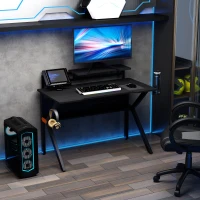 HOMCOM Black Gaming Desk, Metal Frame w/Cup Holder Headphone Hook & Cable Basket(m-12)