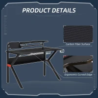 HOMCOM Black Gaming Desk, Metal Frame w/Cup Holder Headphone Hook & Cable Basket(m-4)