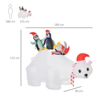HOMCOM 5ft Outdoor Christmas Inflatable with LED Light, Lighted Blow up Polar Bear with Three Penguins, Giant Yard Party Decoration for Home Garden Lawn Party Prop(m-3)