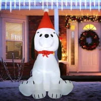HOMCOM 6ft Inflatable Christmas Puppy Dog Wearing Santa Hat Lighted Outdoor Decoration Blow Up Decor for Holiday Indoor(m-2)