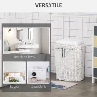 HOMCOM Cesto Portabiancheria in Vimini con Coperchio e Sacco Interno in Tessuto Lavabile, Bianco(m-7)