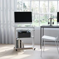 HOMCOM Workstation W/ Wheels-White, Transparent Glass(m-9)