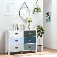HOMCOM Chest of Drawers, 6-Drawer Dresser, Shabby Chic Storage Cabinet with Antique Handles for Bedroom, Multi-Coloured(m-11)