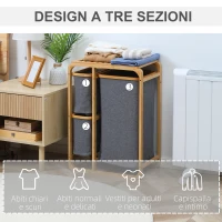 HOMCOM Kosz na pranie z bambusa z 3 wyjmowanymi koszami 50 cm x 32 cm x 69,7 cm Naturalny Szary(m-6)