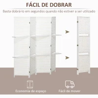 HOMCOM Biombo de 4 Painéis Dobrável Separador de Ambientes Divisor de Ambientes com Prateleiras 181x180cm Branco(m-4)