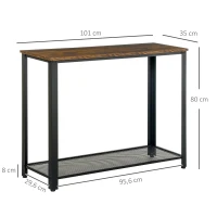 HOMCOM Industrial Console Table,Entryway Table w/Bottom Mesh Shelf Metal Frame Vintage Sofa Table for Hallway, Living Room, Rustic Brown(m-3)