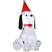 HOMCOM 6ft Inflatable Christmas Puppy Dog Wearing Santa Hat Lighted Outdoor Decoration Blow Up Decor for Holiday Indoor(m-1)