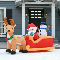 HOMCOM 6.5ft Christmas Inflatable Santa Claus on Sleigh Deer, LED Lighted for Home Indoor Outdoor Garden Lawn Decoration Party Prop(m-13)