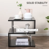 HOMCOM S-Shaped Coffee Table, Cube End Table with 2 Tier Storage Shelves for Living Room, Bedroom, Black(m-6)