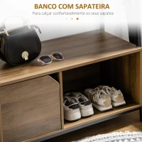 HOMCOM Móvel Cabide de Entrada com Sapateiro Banco 5 Ganchos Armário e Prateleira Aberta 84x40x169cm Marrom Rústico(m-6)