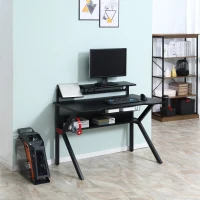 HOMCOM Black Gaming Desk, Metal Frame w/Cup Holder Headphone Hook & Cable Basket(m-11)