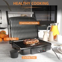 HOMCOM Health Grill & Panini Press, 4 Slice Toastie Machine, 2000W Electric Non-stick Grill with 180° Flat Open, Drip Tray and Adjustable Temperature, Sandwich Toaster Maker(m-5)