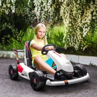HOMCOM 12V Electric Ride-On Go Kart, with Remote Control, Lights, Music, Horn - White(m-2)