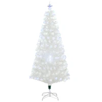 HOMCOM Sapin de Noël Artificiel Blanc Sapin Lumineux 180H cm Fibre Optique + 220 LED Couleurs RVB 7 Modes Support Pied Inclus 220 Branches étoile Sommet Brillante(m-1)