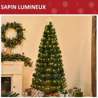 HOMCOM Sapin Arbre de noël Artificiel Lumineux 180cm avec Fibre Optique+230 LED 8 Modes Scintillants Vert Neuf 61(m-5)