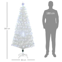 HOMCOM Sapin de Noël Artificiel Blanc Sapin Lumineux 180H cm Fibre Optique + 220 LED Couleurs RVB 7 Modes Support Pied Inclus 220 Branches étoile Sommet Brillante(m-3)
