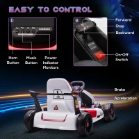 HOMCOM 12V Electric Ride-On Go Kart, with Remote Control, Lights, Music, Horn - White(m-6)