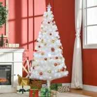 HOMCOM Sapin de Noël Artificiel Blanc Sapin Lumineux 180H cm Fibre Optique + 220 LED Couleurs RVB 7 Modes Support Pied Inclus 220 Branches étoile Sommet Brillante(m-2)