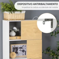 HOMCOM Libreria Moderna con Scaffali Asimmetrici e Ante Soft Close, 63x22x166cm, Bianco e Naturale(m-6)