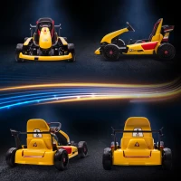 HOMCOM 12V Electric Ride-On Go Kart, with Remote Control, Lights, Music, Horn -Yellow(m-8)