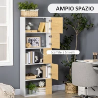 HOMCOM Libreria Moderna con Scaffali Asimmetrici e Ante Soft Close, 63x22x166cm, Bianco e Naturale(m-4)